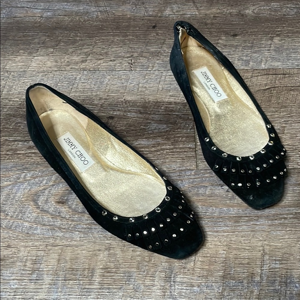 Jimmy Choo studded fringe leather ballet flats
